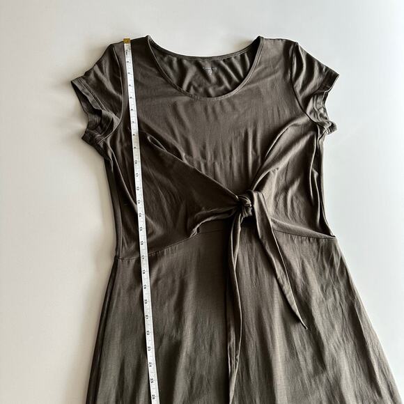 Garnet Hill Tencel Blend Draped Tie Front Short Sleeve Maxi Grey Brown Dress M - Picture 9 of 10